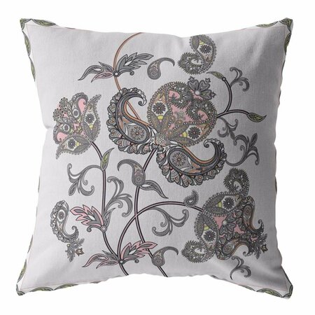 PALACEDESIGNS 18 in. Wildflower Indoor & Outdoor Zippered Throw Pillow Gray & White PA3107020